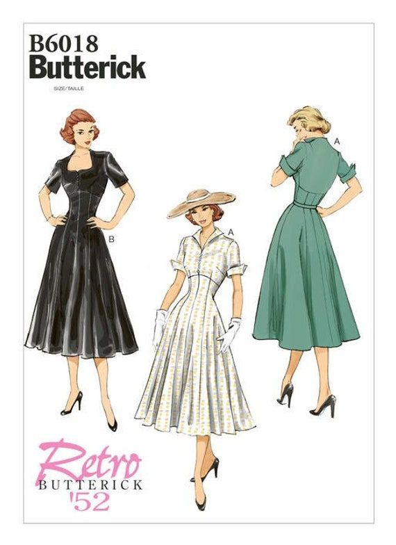 Sewing Pattern for Womens’ Fit and Flare Dresses, Butterick Pattern 6018, Retro ’52, 1950’s Style Dress, Special Occasion, B6018