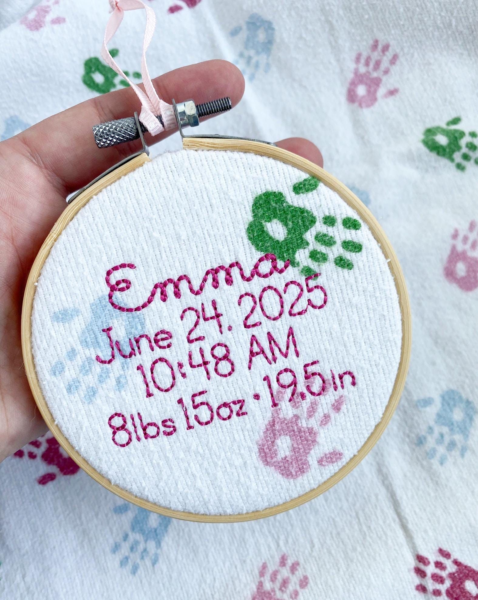 Baby Blanket Keepsake Birth Announcement Ornament –  First Christmas Personalized Hoop Ornament