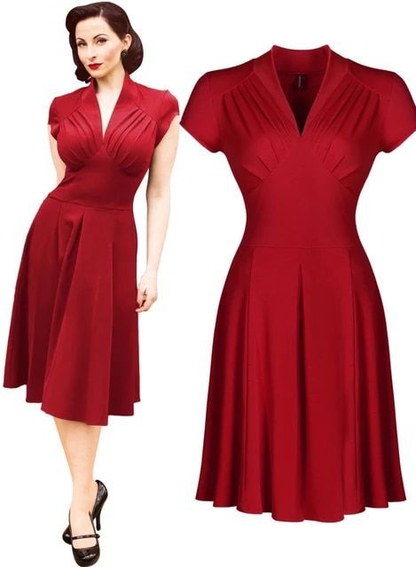 39.89€ |Free shipping Women’s Vintage Style Retro 1940s Shirtwaist Flared Evening Tea Dress Swing…
