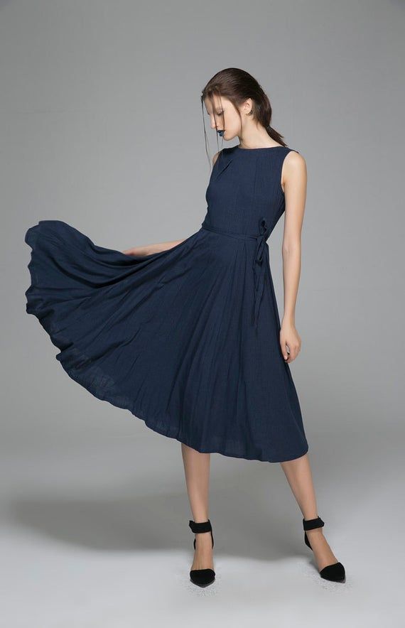 Sleeveless Linen Midi Dress, Fit and Flare Dress, Swing Dress, Long Linen Dress, A Line Dress With Pockets, Women Dresses, Modest Dress 1401 – Etsy Australia