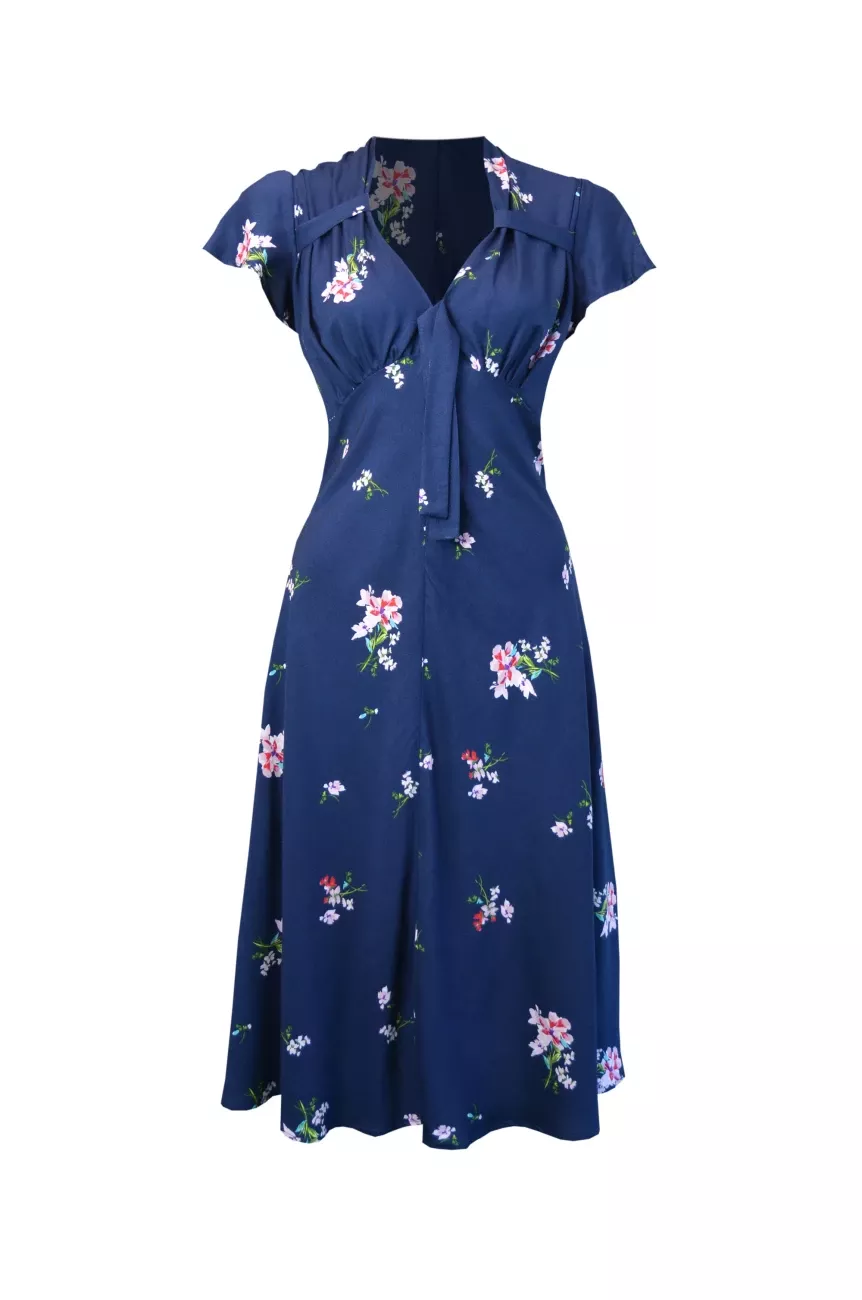 Robe Petty Retro Blue – imprimé floral délicat