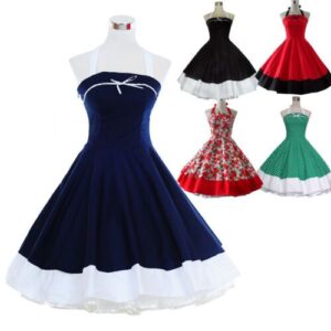 Women’s Vintage 50s 60s Retro Rockabilly Pinup Polka Dot Party Swing Dress Navy  | eBay
