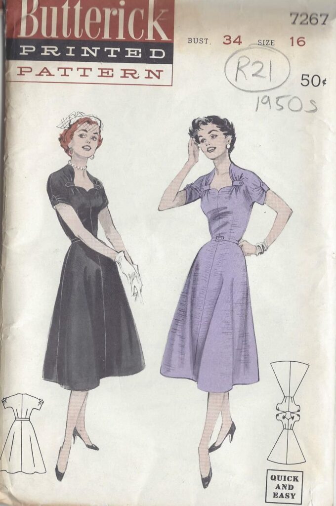 1950s Vintage Sewing Pattern B34in DRESS (R21) Butterick 7267 – Etsy