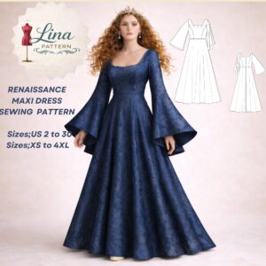 Renaissance Maxikleid Schnittmuster, eckiger Ausschnitt PDF-Download (XS-4XL)