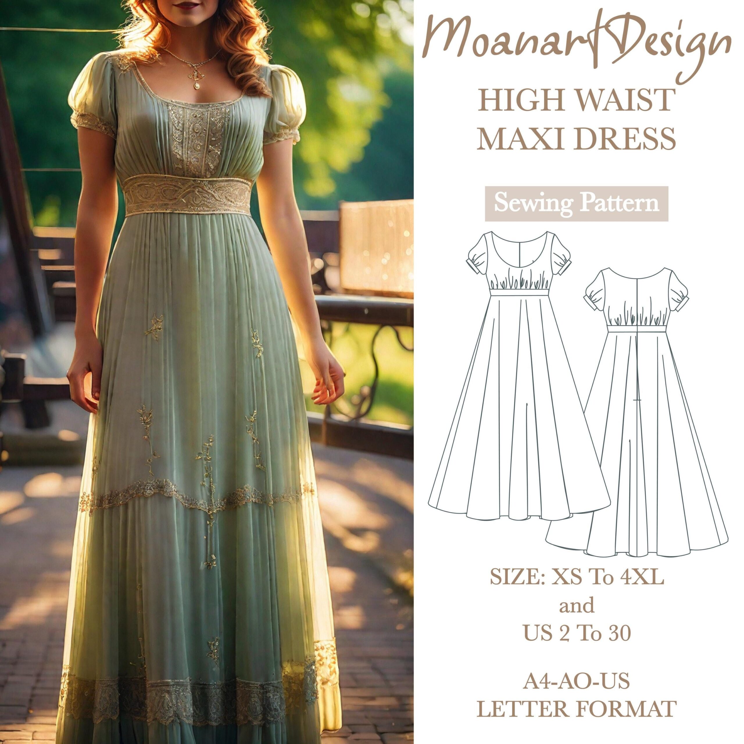 Fantasy Renaissance Stil Kleid Schnittmuster, Regency inspiriertes Kleid PDF, A0/A4/US Letter, Grössen US 02-30