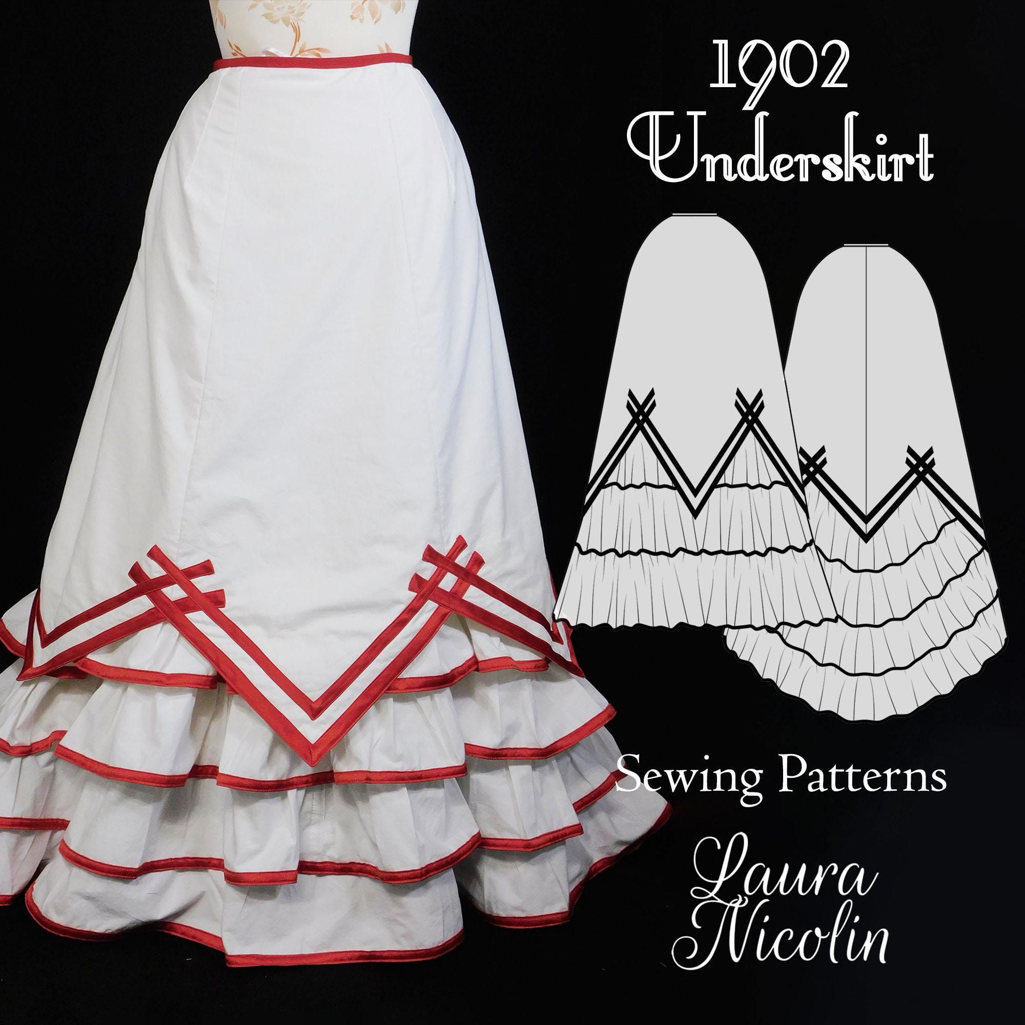 Weihnachtsunterrock von 1902, Edwardianisches Kleid, Historisches Schnittmuster, Edwardianische Dessous, Viktorianischer Rock, Viktorianisches Weihnachtskostüm, EDUS02