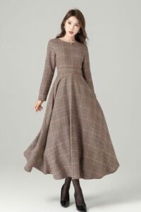 Plaid maxi winter wool dress 4491