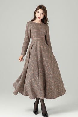 Plaid maxi winter wool dress 4491