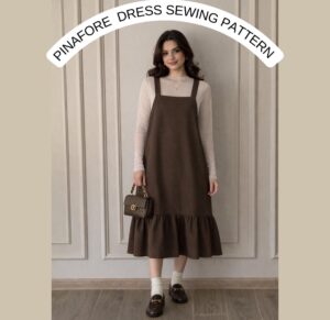 Schnittmuster für Kleid mit Schürze | Rüschensaum Midikleid Schnittmuster | Cottagecore Trägerkleid | PDF Schnittmuster A4 US Letter A0 DXf | US 2-30