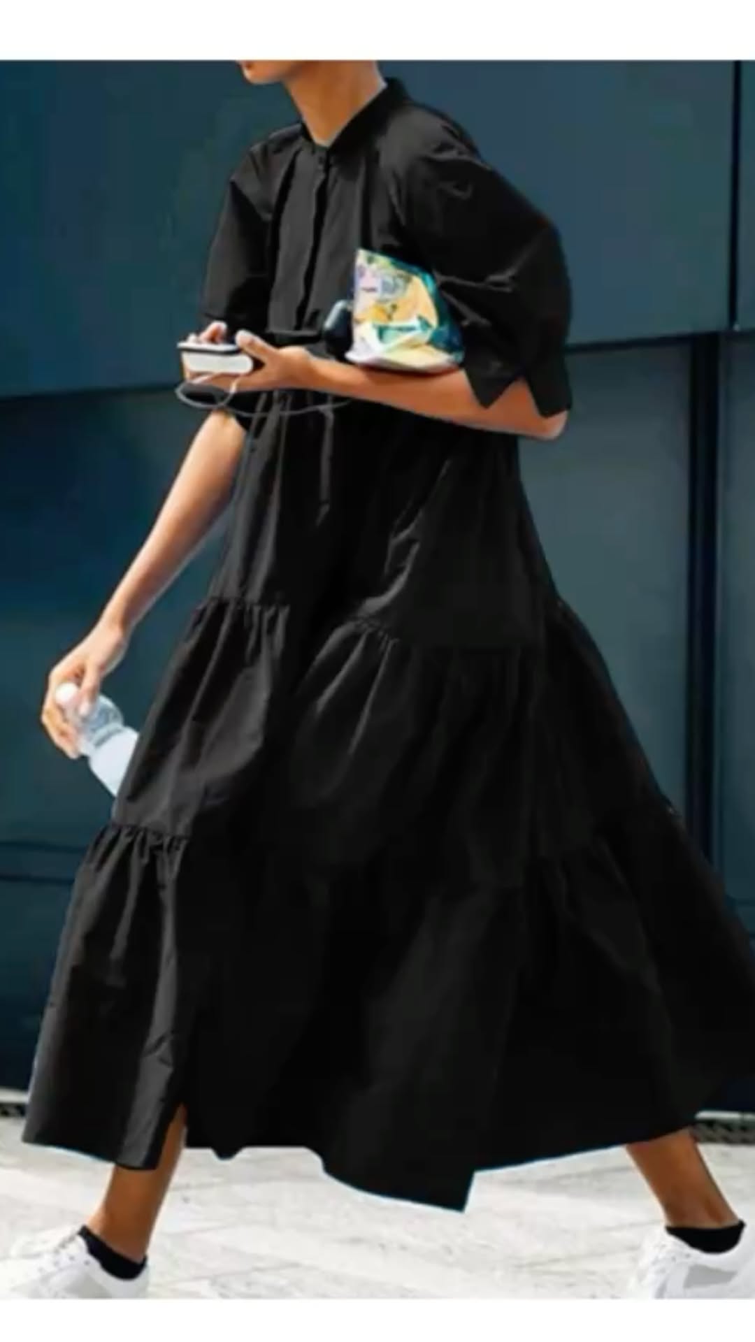 Summer Puff Sleeve Maxi Tiered Babydoll Dress Casual A-Line Swing Long Shirt Dress