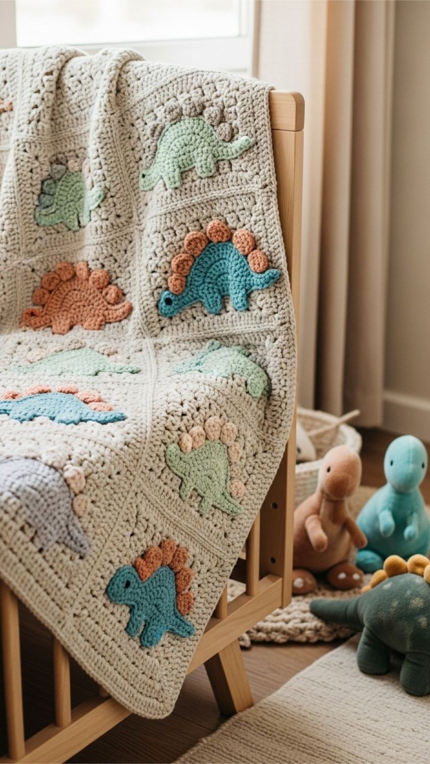Adorable Crochet Dinosaur Blanket For Kids’ Rooms