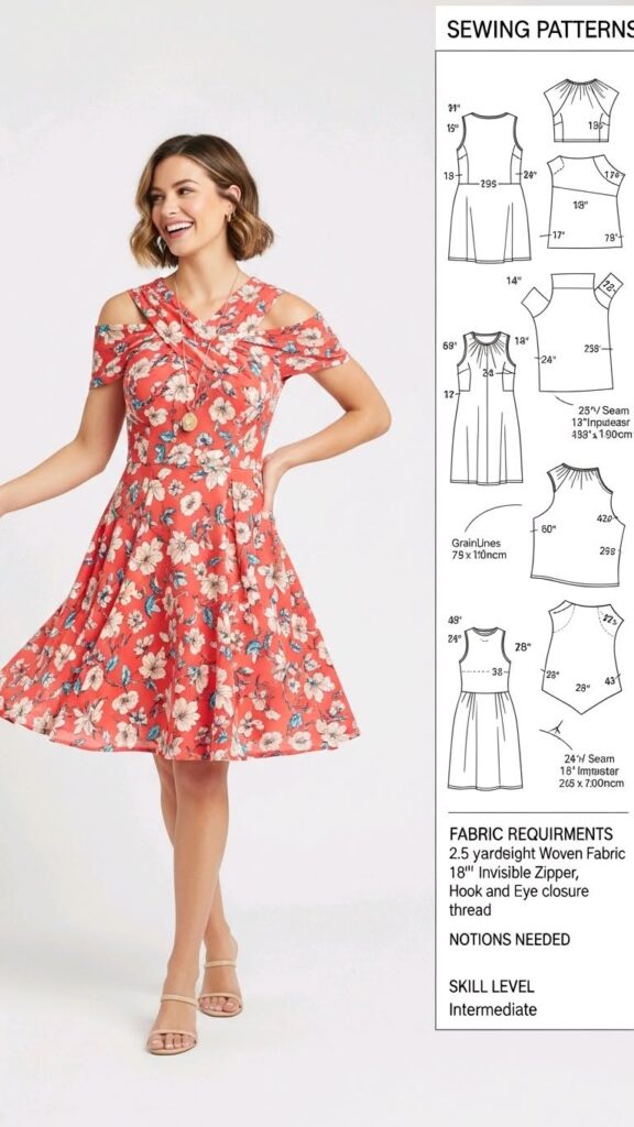 Chic Shoulder Flare Dress – Elegant & Flowing Style