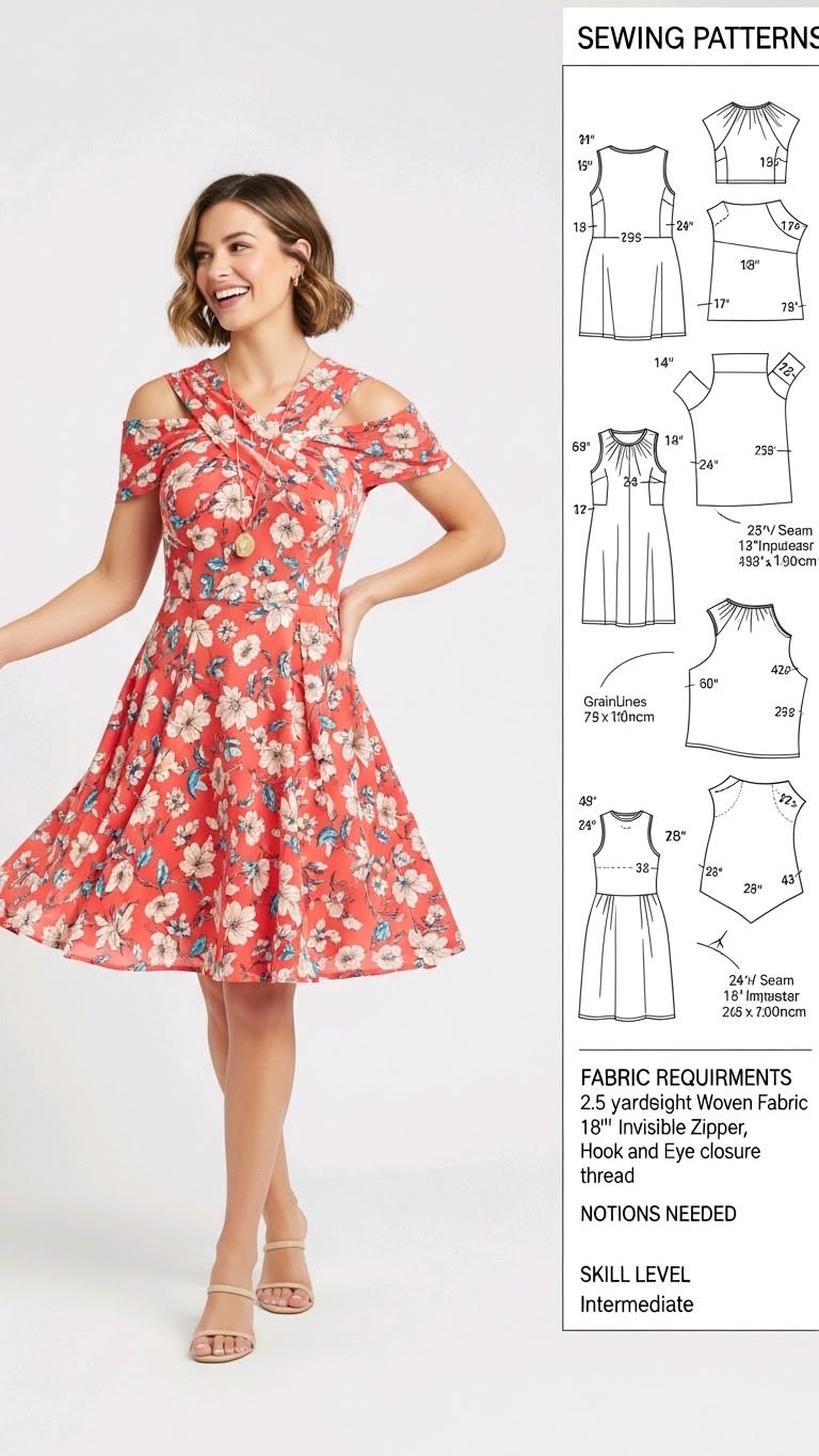 Chic Shoulder Flare Dress – Elegant & Flowing Style