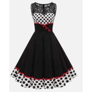 Retro Polka Dot Rockabilly Dress | Color: Black/White | Size: L