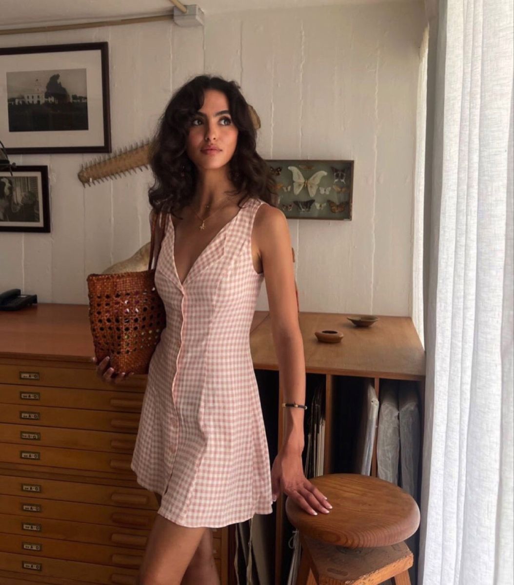 Sweet Summer Style with Pink Collared Gingham Mini Dress for a Retro Cottagecore Look