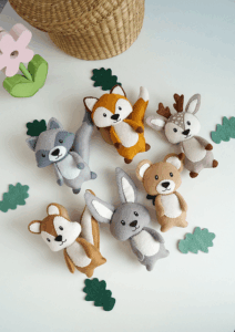 Woodland felt toys, forest animals, kids room decor, fox bear hare toys, woodland baby showe