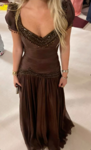 Vintage V Neck Brown Chiffon Beaded Mermaid Party Dress Long Evening Gowns – Picture Color / US4