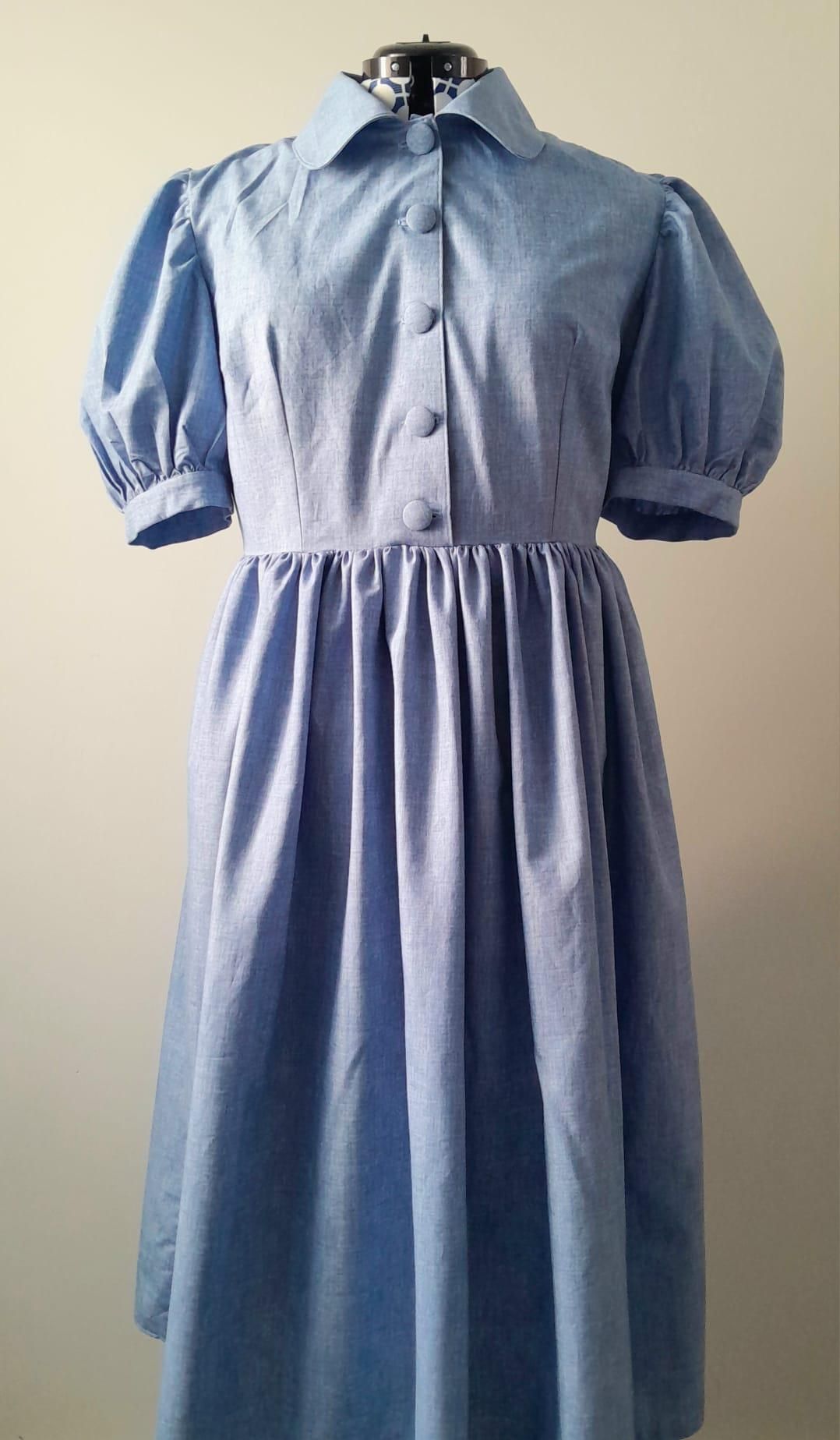 PERIWINKLE BLAUES KLEID | Vintage Frau Sommer Kleid | Elegantes French Tea Dress | 1940 Style Vintage Größe 14 Kleid | Retro-Stil Baumwoll-Kleid