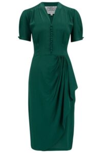 “Mabel” Waterfall Dress in Hampton Green, A Classic 1940s Inspired Vintage Style