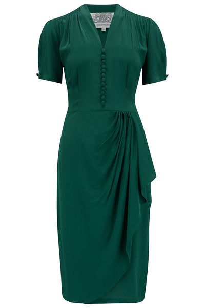 “Mabel” Waterfall Dress in Hampton Green, A Classic 1940s Inspired Vintage Style