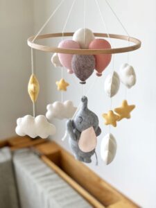 Elephant baby mobile, Nursery Decor, girl crib baby mobile, baby shower gift