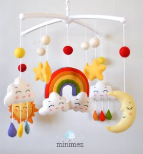 Mobile per neonati arcobaleno personalizzato, decorazione per cameretta dei bambini, mobile per lettino colorato, neutro, nuvole appese sopra la culla, regalo per baby shower con cielo – Etsy Italia