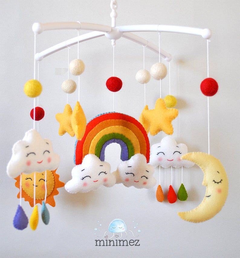 Mobile per neonati arcobaleno personalizzato, decorazione per cameretta dei bambini, mobile per lettino colorato, neutro, nuvole appese sopra la culla, regalo per baby shower con cielo – Etsy Italia