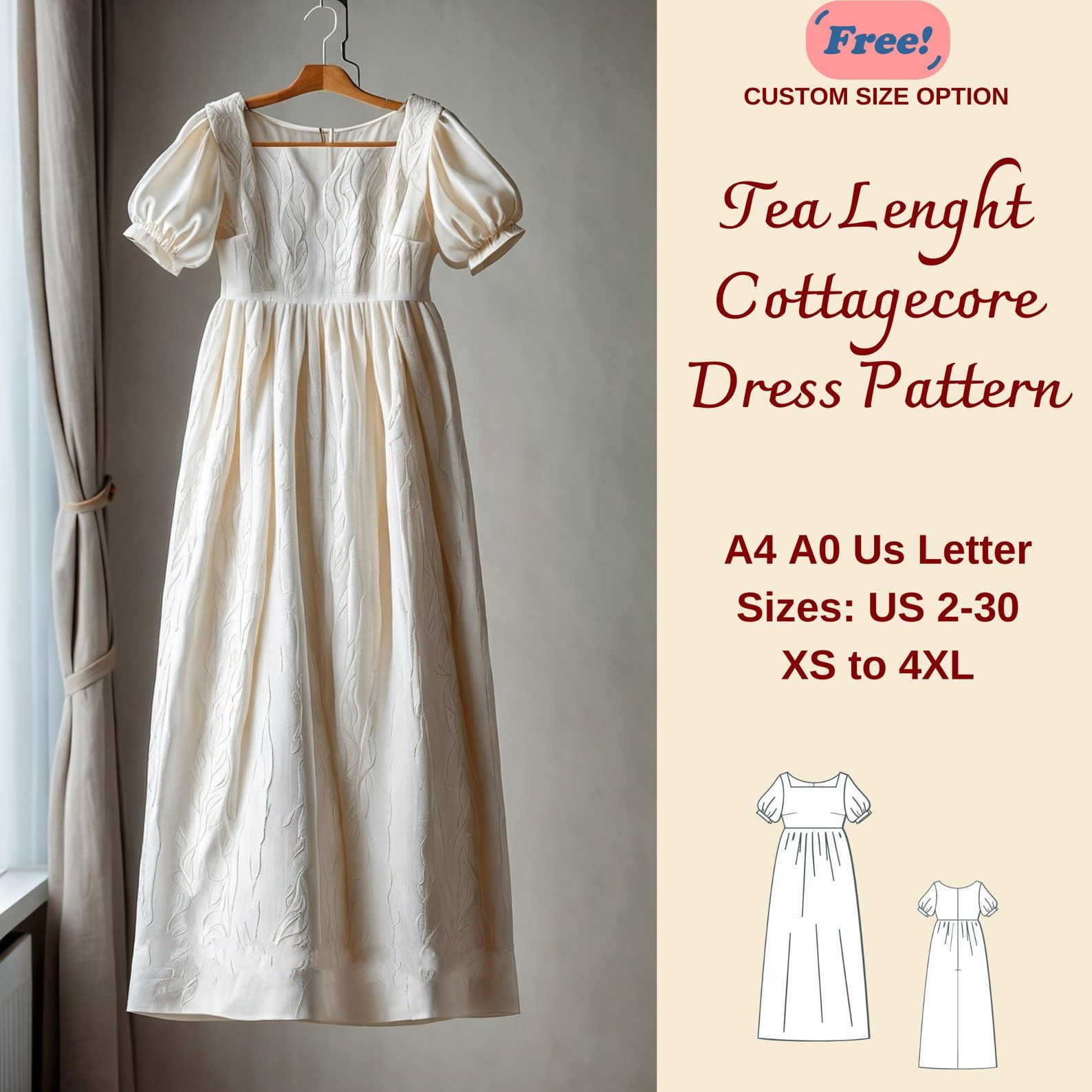 Cottagecore Dress Sewing Pattern: Gathered Summer, Renaissance, Regency Styles (PDF Pattern, XS-4XL) – Etsy