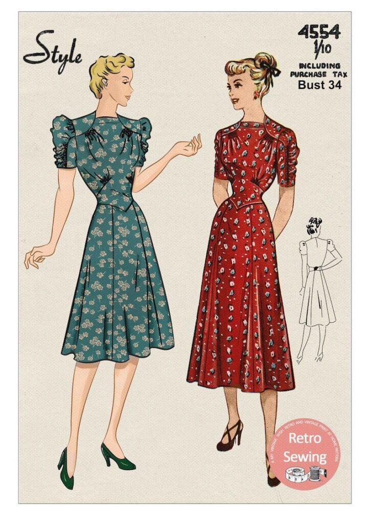 1940s Wartime Tea Dress With High Neck Sewing Pattern – PDF Instant Download – Etsy