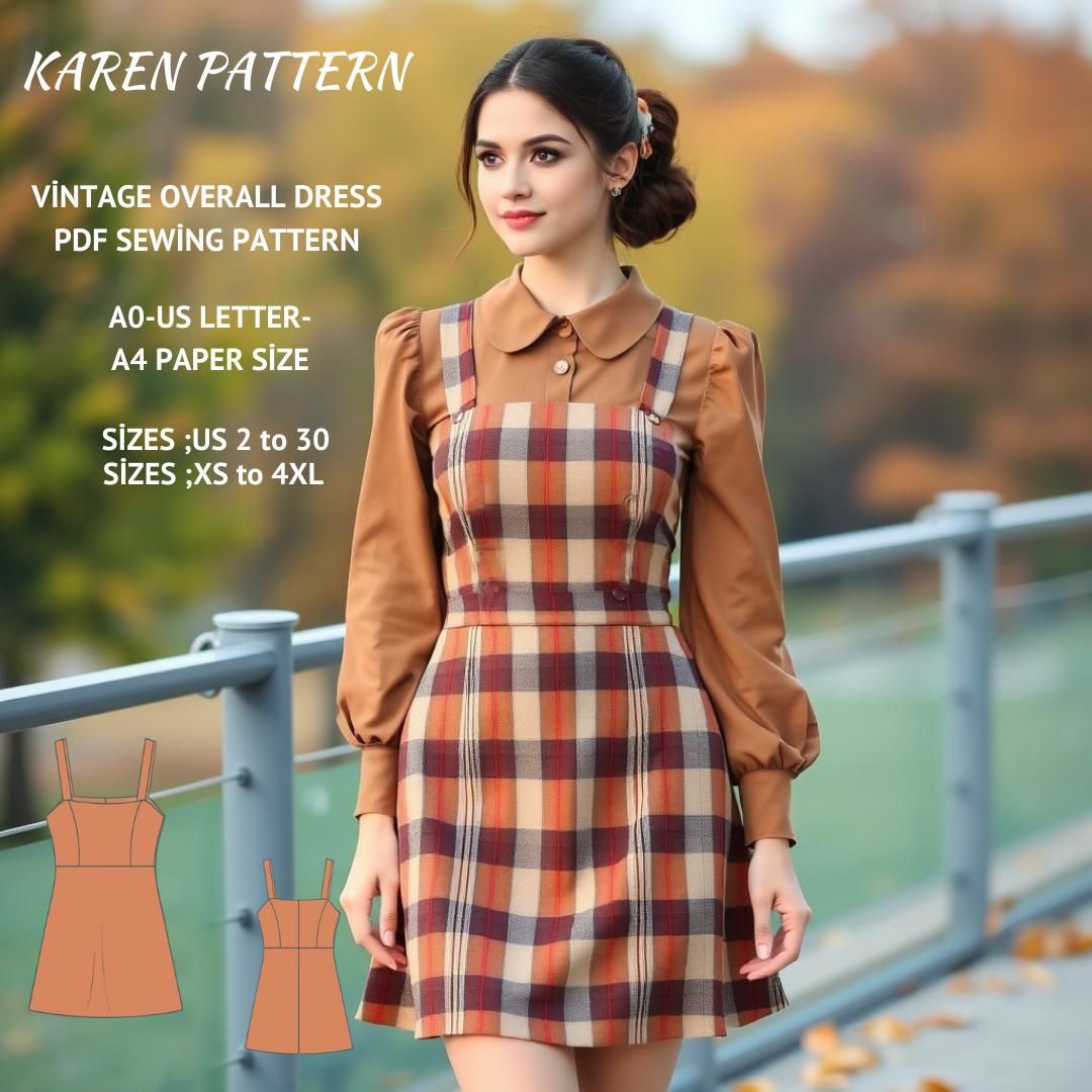 Vintage Overall Kleid Schnittmuster: Cottagecore Schürze (XS-4XL) (Digitaler Download)