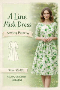 A-Line Midi Dress Sewing Pattern | Easy DIY Women Dress (XS-2XL)