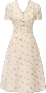 [PRE-SALE] PURE COTTON BEIGE 1940S PUFF SLEEVES FLORAL DRESS