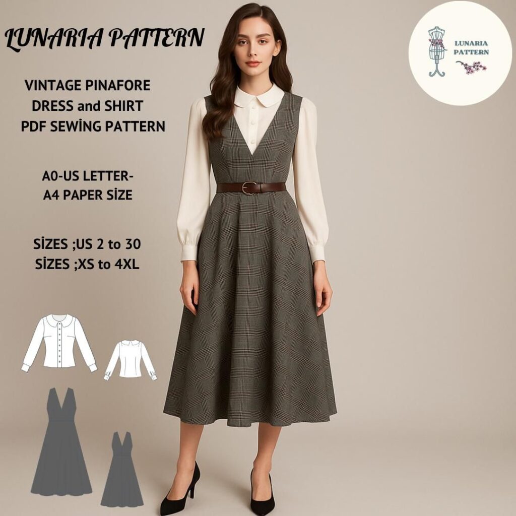 Schnittmuster Schürze Kleid: Vintage Midi Cottagecore (PDF Pattern)