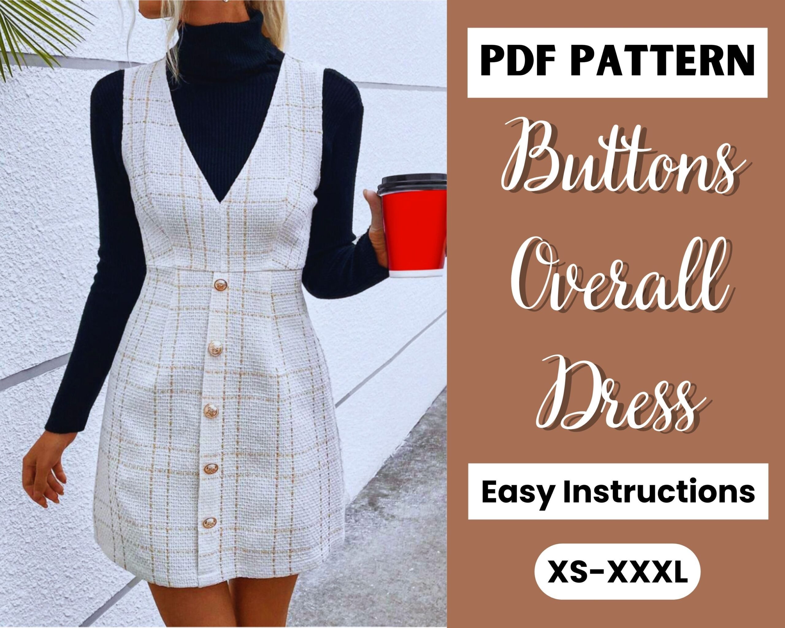 Overall Kleid Schnittmuster | Schürzenkleid Schnittmuster | Trägerkleid Große | Schürzenkleid Schnittmuster | Frauen Kleid Nähen Pdf | Midikleid