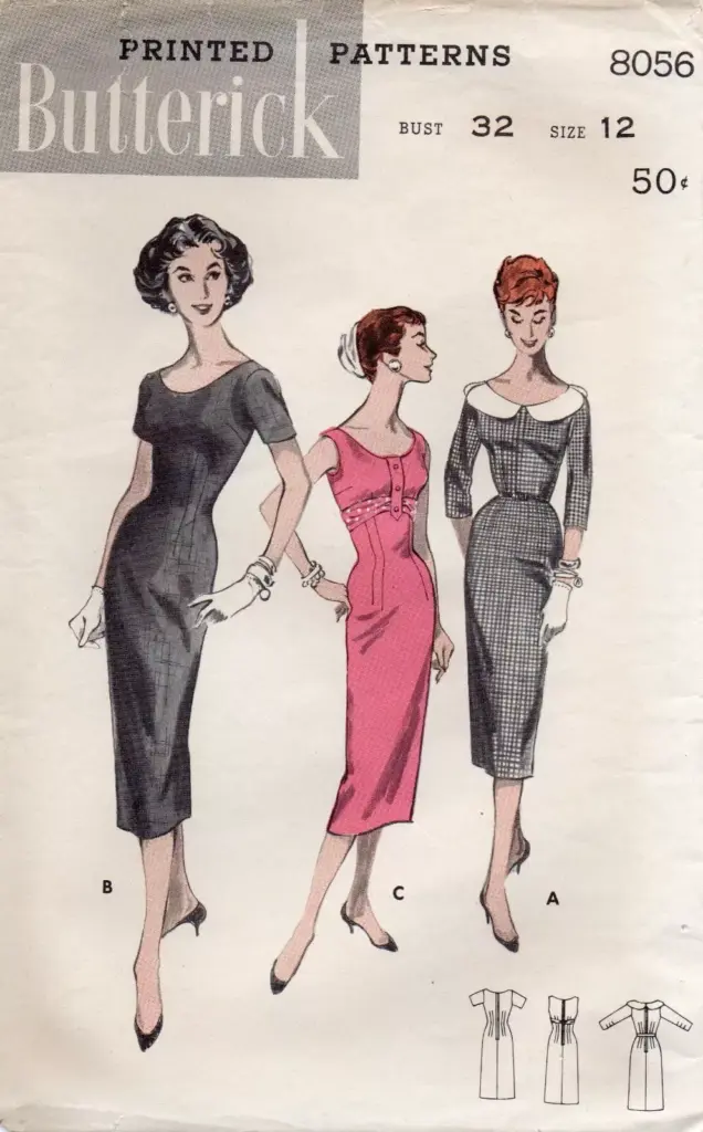 Vintage 50s Butterick 8056 Scoop Neck Sheath Wiggle Dress Size 12 Bust 32  | eBay