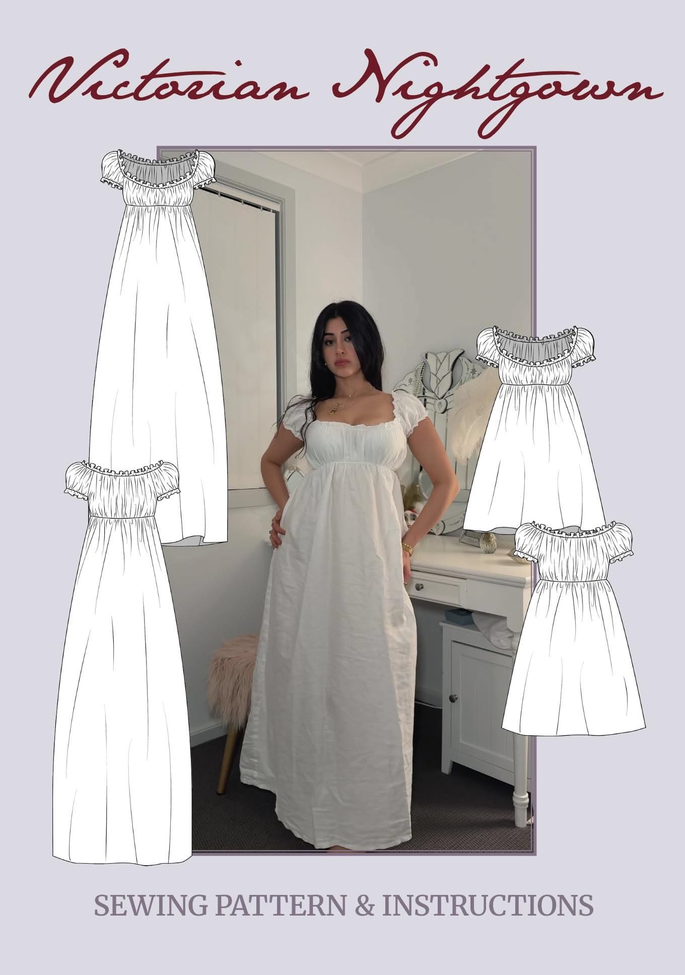Victorian Nightgown Sewing Pattern: Beginner-Friendly Mini & Maxi (A4 PDF)