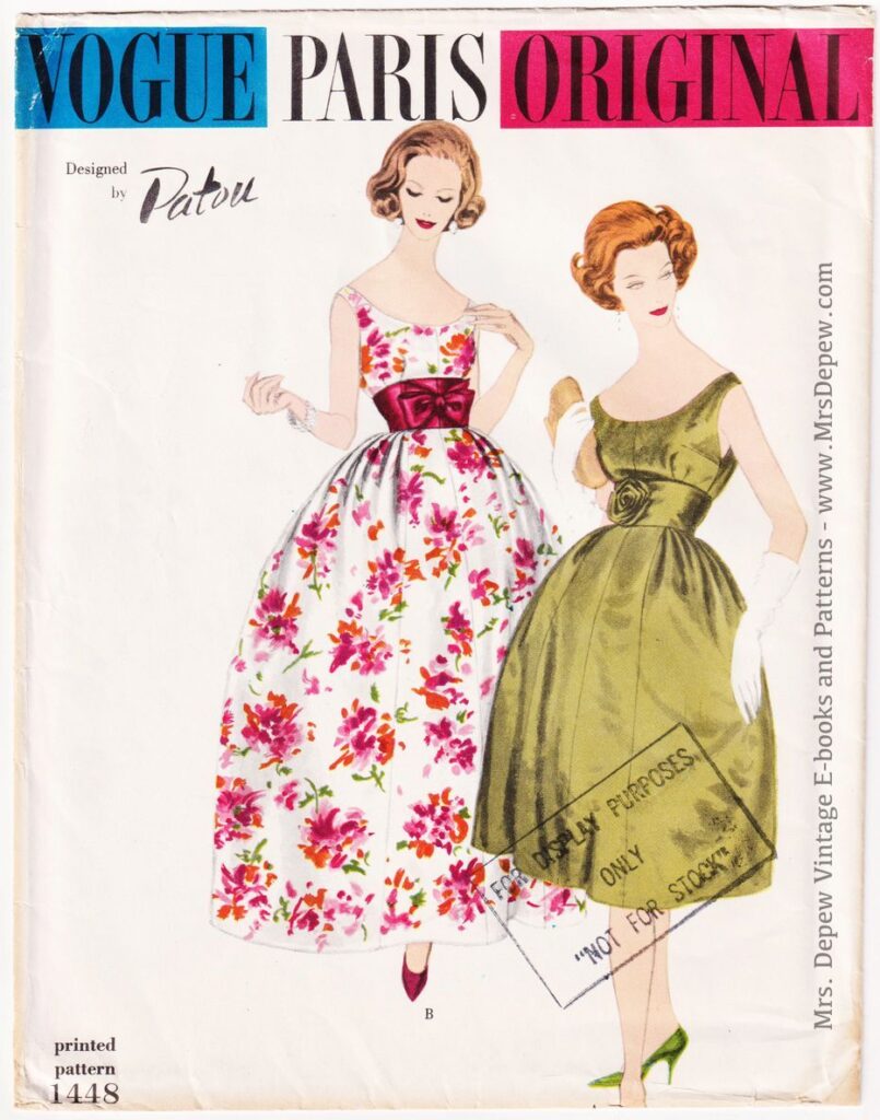 1959 Vintage Sewing Pattern Ladies’ Cocktail Dress and Evening Gown Designer Patou 1950s Vogue Paris Original 1448 32″ Bust