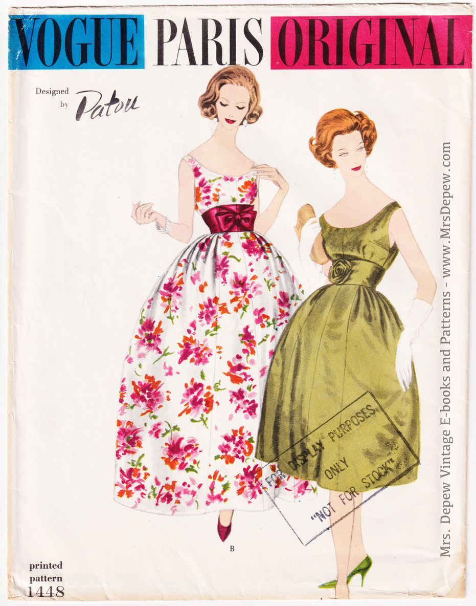 1959 Vintage Sewing Pattern Ladies’ Cocktail Dress and Evening Gown Designer Patou 1950s Vogue Paris Original 1448 32″ Bust