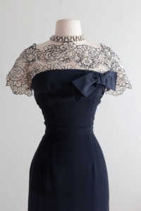 Absolutely Stunning 1950’s Midnight Blue Silk Cocktail Dress By Terry-Allen / Waist 29