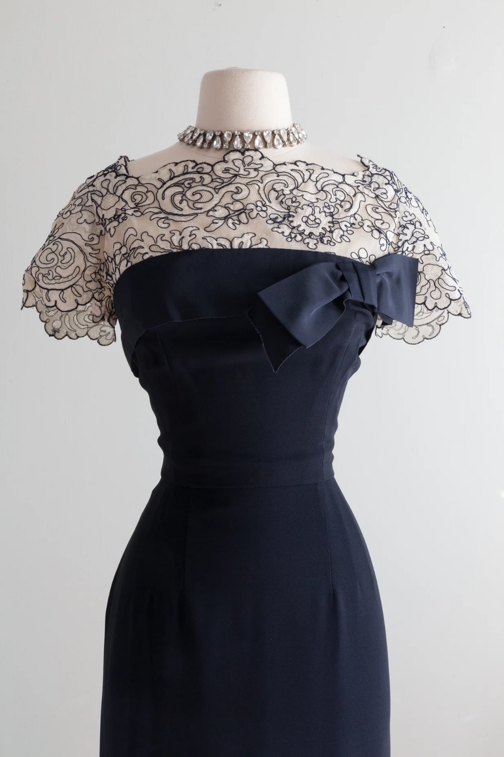 Absolutely Stunning 1950’s Midnight Blue Silk Cocktail Dress By Terry-Allen / Waist 29
