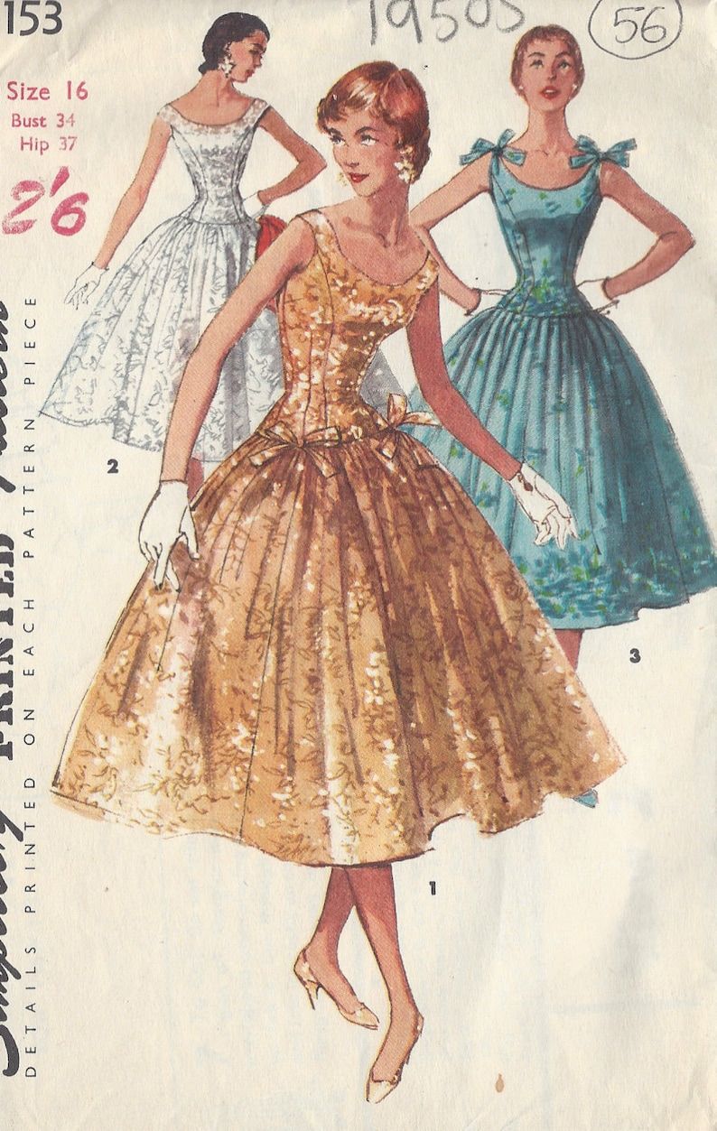 1955 Vintage Sewing Pattern DRESS B34\