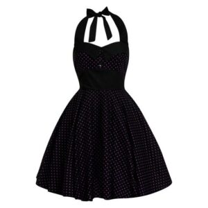 Black Polka Dot Dress Purple Dot Rockabilly Pin up Dress Halloween Costume Gothic Dress 50s Retro St