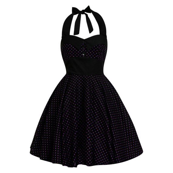 Black Polka Dot Dress Purple Dot Rockabilly Pin up Dress Halloween Costume Gothic Dress 50s Retro St