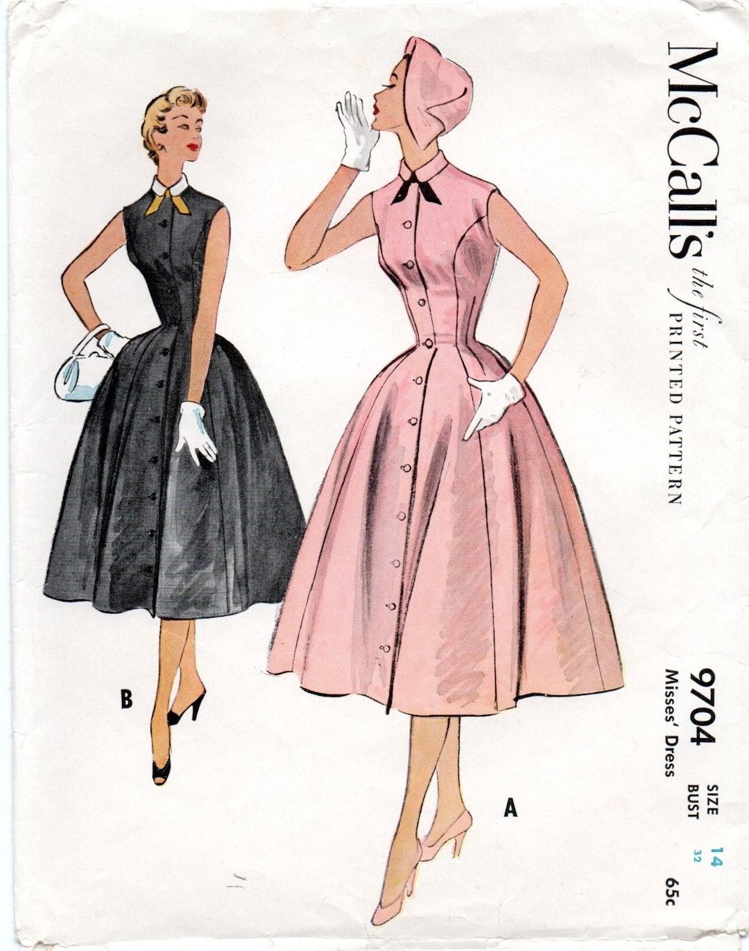 50’s Mccall’s 9704 Button Front Princess Seam Silhouette Dress Pattern Bust 32 – Etsy