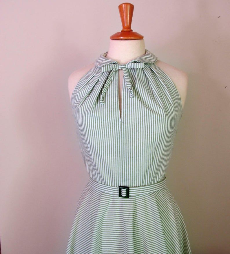 Vestido de los años 50 halter peter pan collar círculo falda vestido disponible en colores sólidos, rayas, lunares o gingham – Etsy México