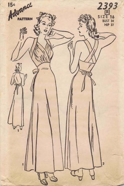 1930s Glamorous High Waist Negligee Nightgown Slinky Evening Gown Hollywood Glamour Advance 2393 Vintage Sewing Pattern Size 16 Bust 34