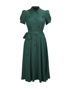 1940s Shirt-Waister Dress – Pine – UK 16