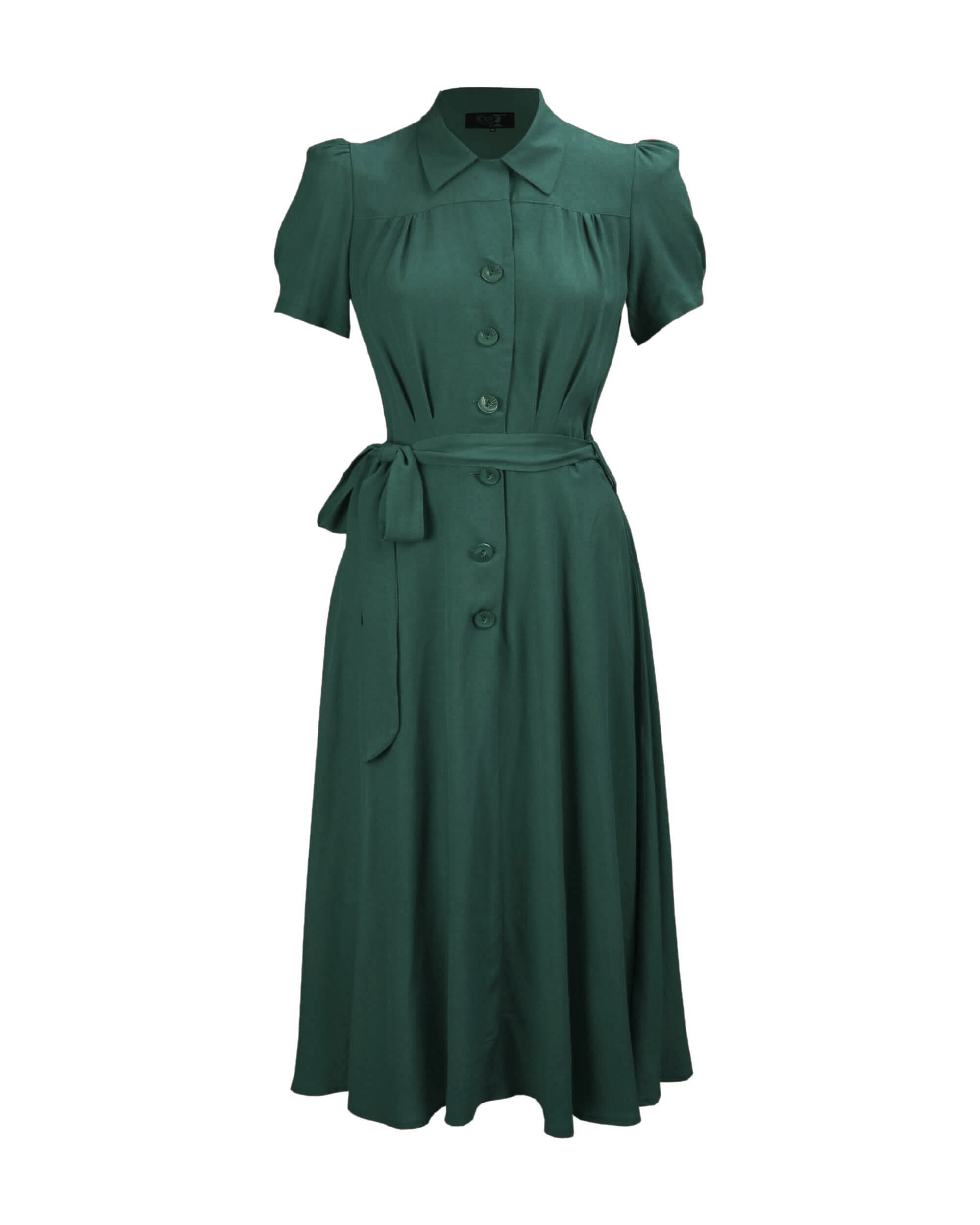 1940s Shirt-Waister Dress – Pine – UK 16