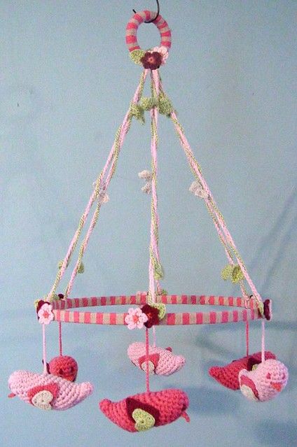 crochet bird mobile | Made for an old friend of mine, her si…