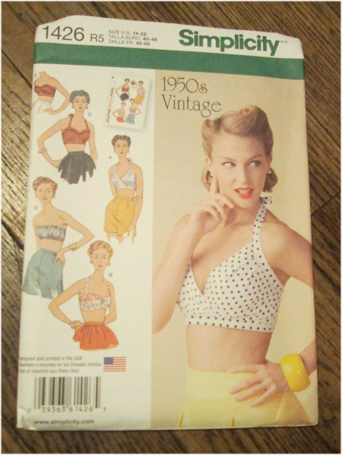 Simplicity Pattern 1426 Misses’ Vintage 1950s Vintage Style Bra Tops FREE SHIPPING